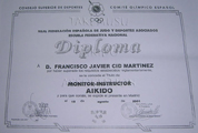 Certificado RFE Judo y dd.aa. Monitor-Instructor Francisco Javier Cid Martínez